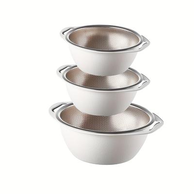 TEMU 6pcs Stainless Steel Multi-piece Drain Basket, Fruit And Vegetable Washing Basin, Fruit, Vegetable, Kitchen Food Filter Basket, Pasta Rice Filter, Stainless Steel Filter, Kitchen Supplies Image