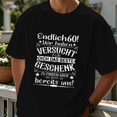 TEMU Men's 60th Birthday Celebration T-shirt - Royal Blue, Short Sleeve, Polyester, Casual Summer Top With Humorous German Quote, Milestone Celebration|summer Casualwear|, Birthday Shirt Image