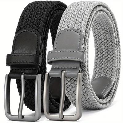 "TEMU Braided Stretch Belt For Men 2pcs--elastic Woven Belt, Casual Fabric Golf Belt, 1 3/ 8" For Golf Pants Jeans" Image