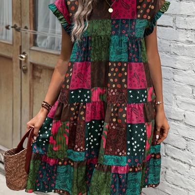 TEMU Yiwu New Women's Printed Round Neck Short Sleeve Dress Image
