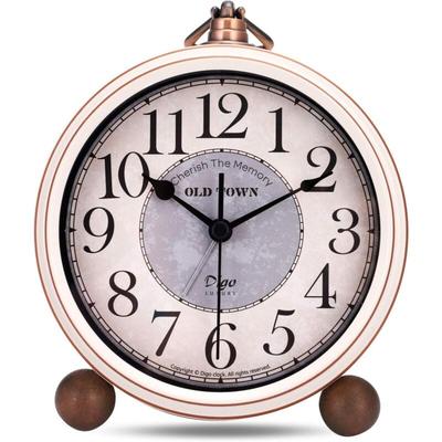 Ersandy - Vintage-Wecker ohne Ticken, klassischer Retro-Wecker aus beigem Metall, elegante, Image
