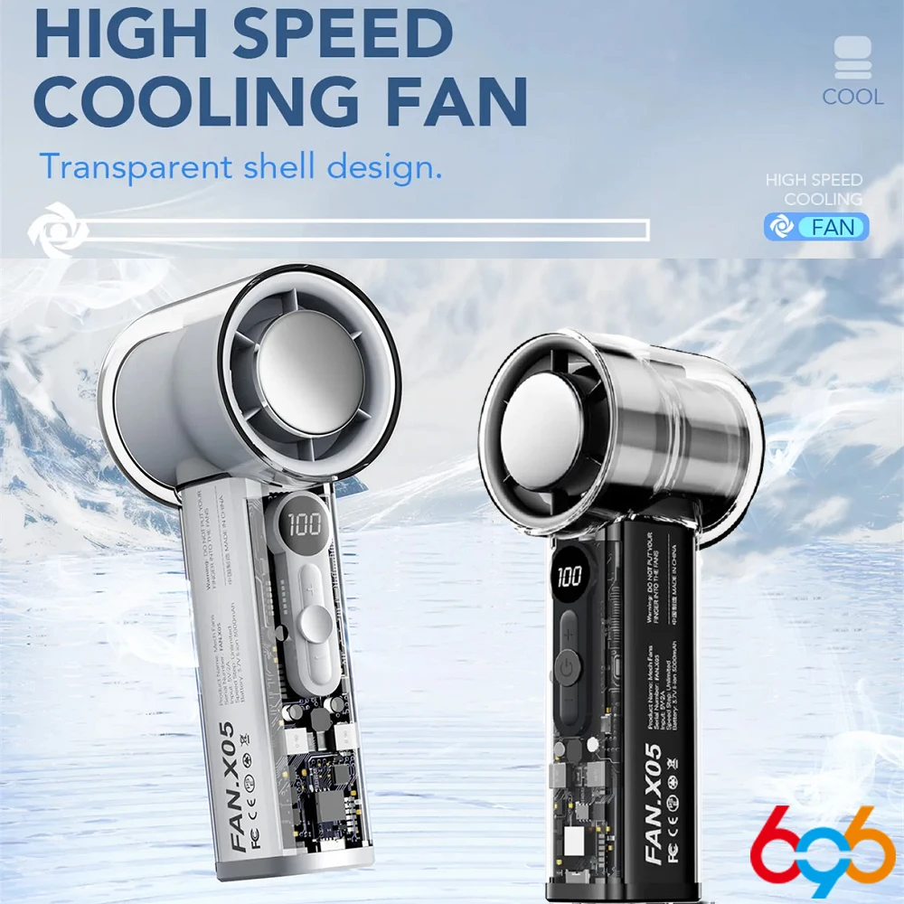 Tragbarer Hand-Turbo-Ventilator mit Kühlung, USB wiederaufladbar, 100 Windgeschwindigkeiten, persönlicher Mini-Ventilator für Reisen, Camping, Outdoor, Innenbereich Image