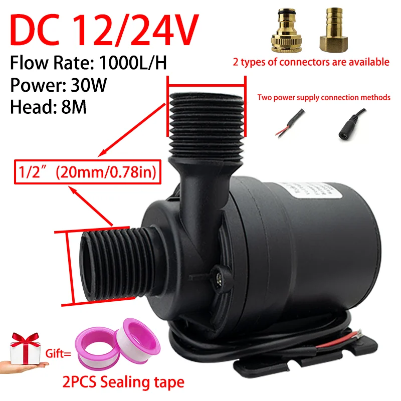DC24V Bürstenlosen Motor DC12V 1000L/H Kopf 8M Wasserdichte Tauchpumpe Brunnen Warmwasserbereiter Dusche Booster Pumpe EU Adapter