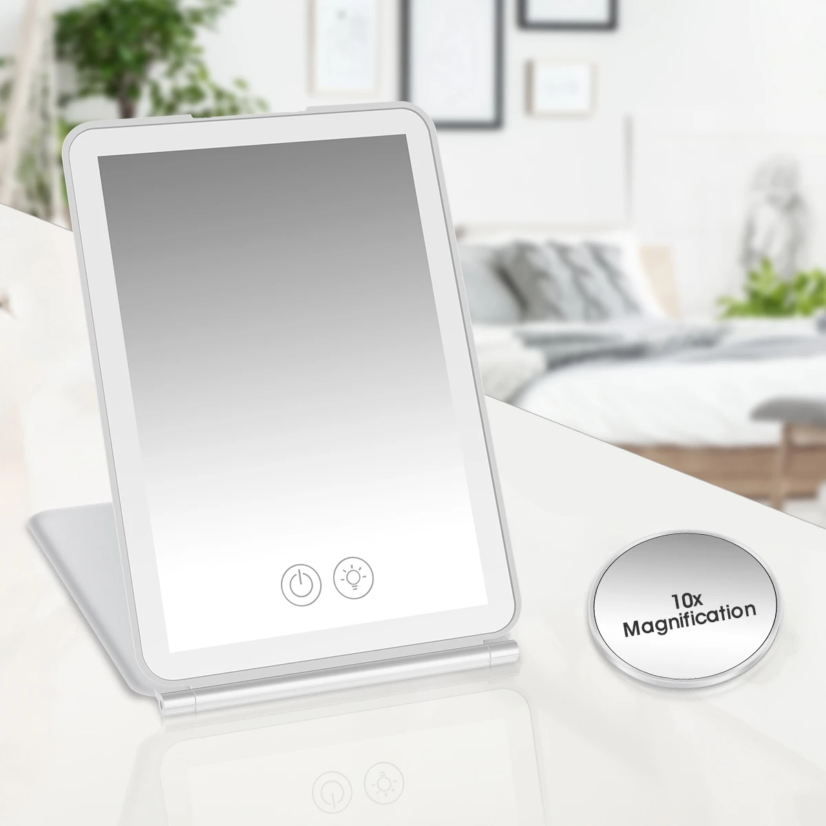 LED-Make-up-Spiegel, Kosmetikspiegel mit Licht, faltbarer Reise-Make-up-Touchscreen, dimmbar, mit 10-facher Vergrößerungsdetail, Kosmetikspiegel