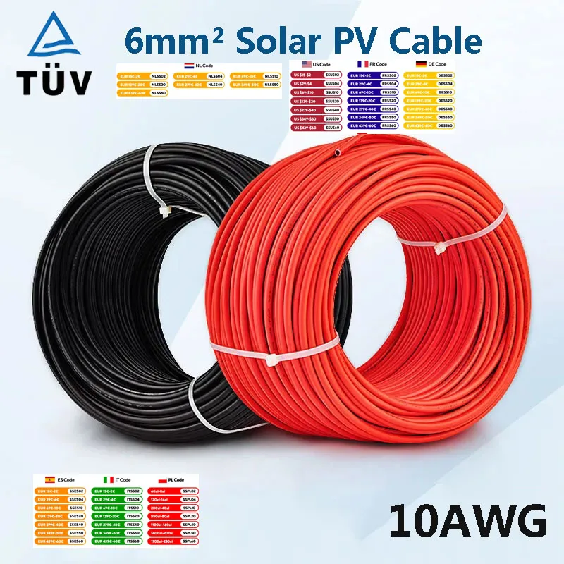 10AWG 30M 50M 100M 6MM 4MM 10MM Solarkabel Schwarz oder Rot PV Kabel Hohe Kupfer Image