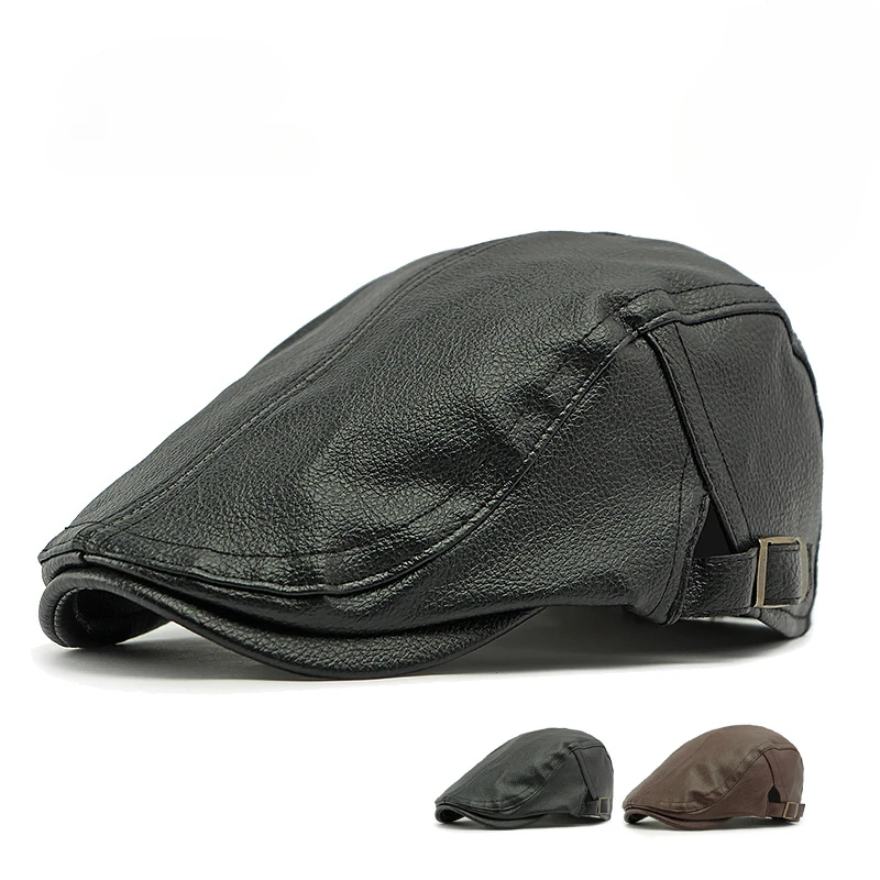 Warme Mütze für mittlere und ältere Menschen, Frühling und Herbst, Baskenmütze aus Schaffellimitat, britische Retro-Vorwärtsmütze, Ledermütze Image