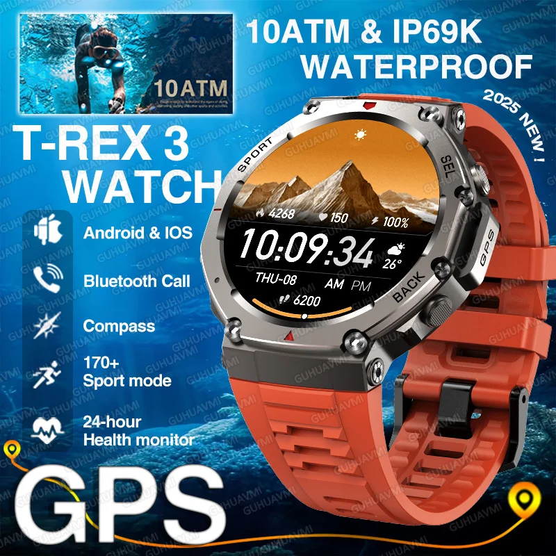 2025 T-Rex 3 Militär GPS wasserdichte Smartwatch AMOLED integrierte sechs Frequenz Satellit im Freien Sport Fitness Smartwatch Herren Image