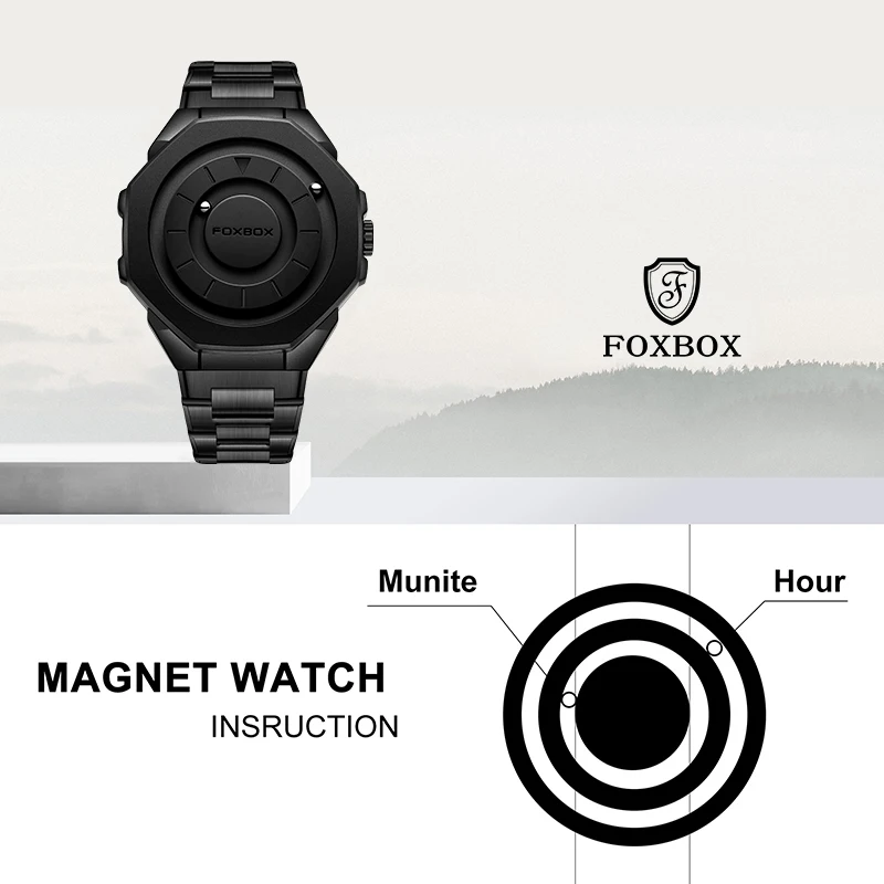 LIGE Marke FOXBOX Magnetische Kraft Quarz Mann Uhr Einzigartige Stilvolle Edelstahl Band Kreative Scrolling Pointer Armbanduhr Geschenk Image