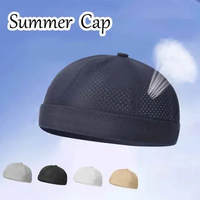 Ultra-Light Breathable Mesh Summer Dome Melon Cap Skull Cap Docker Beanie Cap Outdoor Quick Drying Brimless Sailor Fisherman Cap