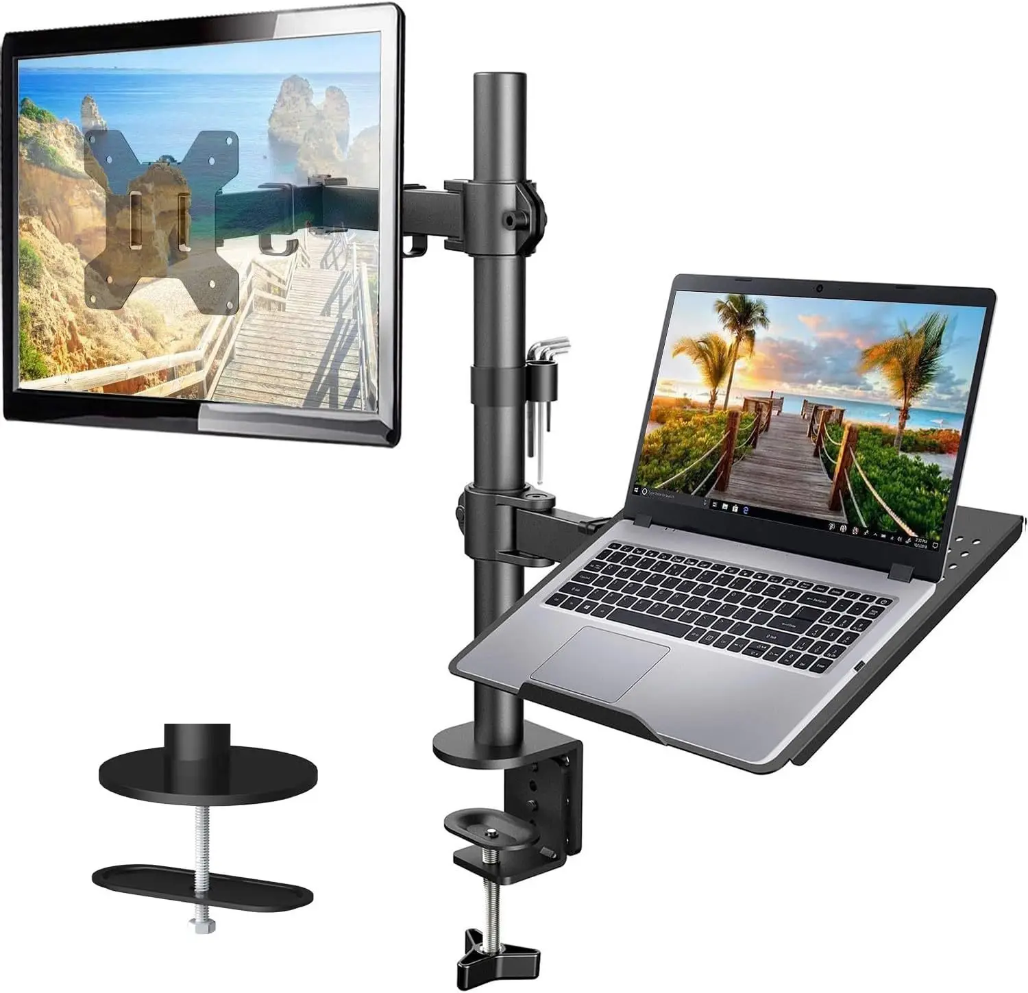 DL-MD30LP 400 mm höhenverstellbarer 10"-15" Laptop-Halter mit Ständer + 10"-27" Monitor. Drehbarer Schreibtischständer mit langem Arm aus Metall Image