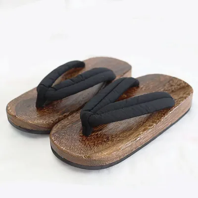Japanische Holzclogs Herren Hausschuhe Sommer Holz Geta Slipper Dicker Boden Flip Flops Image