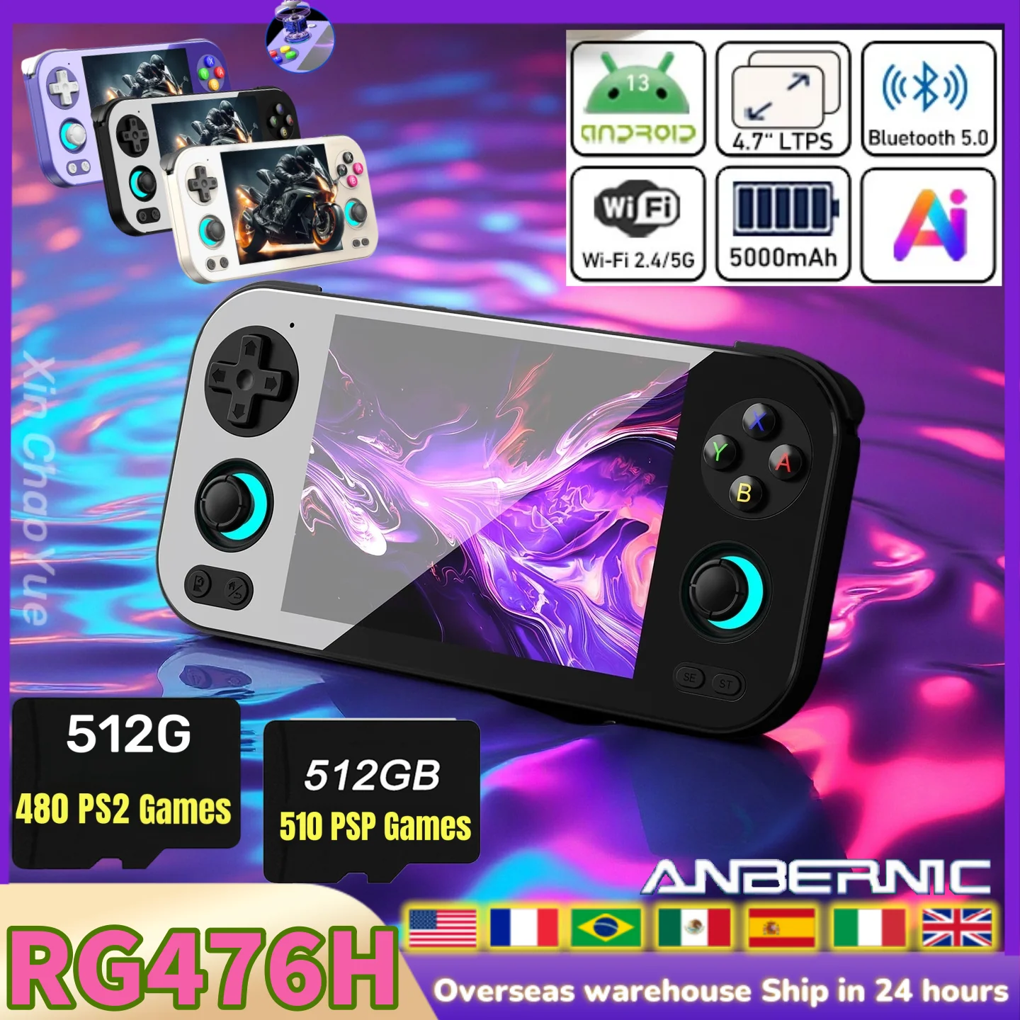 ANBERNIC RG 476H Android Handheld Spielkonsole 4,7 "HD Multi-touch Vollbild Halle Trigger Wifi Retro Video spiele Player RG476H Image
