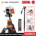 K&F CONCEPT Nuovo Treppiede con Testa Video Fluido Treppiede per Fotocamera Monopiede Reversibile ad Angolo Basso Blocco a Vite in Metallo Treppiede in Alluminio O255C4 + FH-03