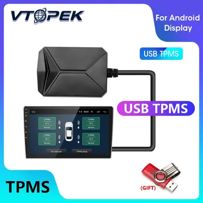 Vtopek USB TPMS Car Tire Pressure Alarm Monitor System for Car Android Navigation Player with 4