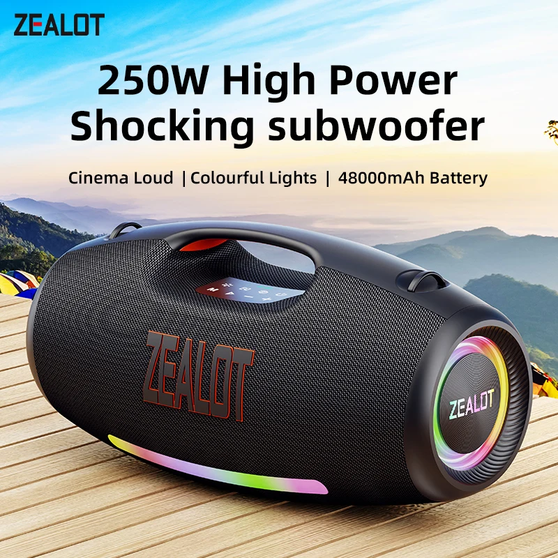 ZEALOT-S89 Portable Bluetooth Speaker, 250W StormBox Power With Subwoofer Outdoor IP67 Party Speaker, 20H Playtime, LED