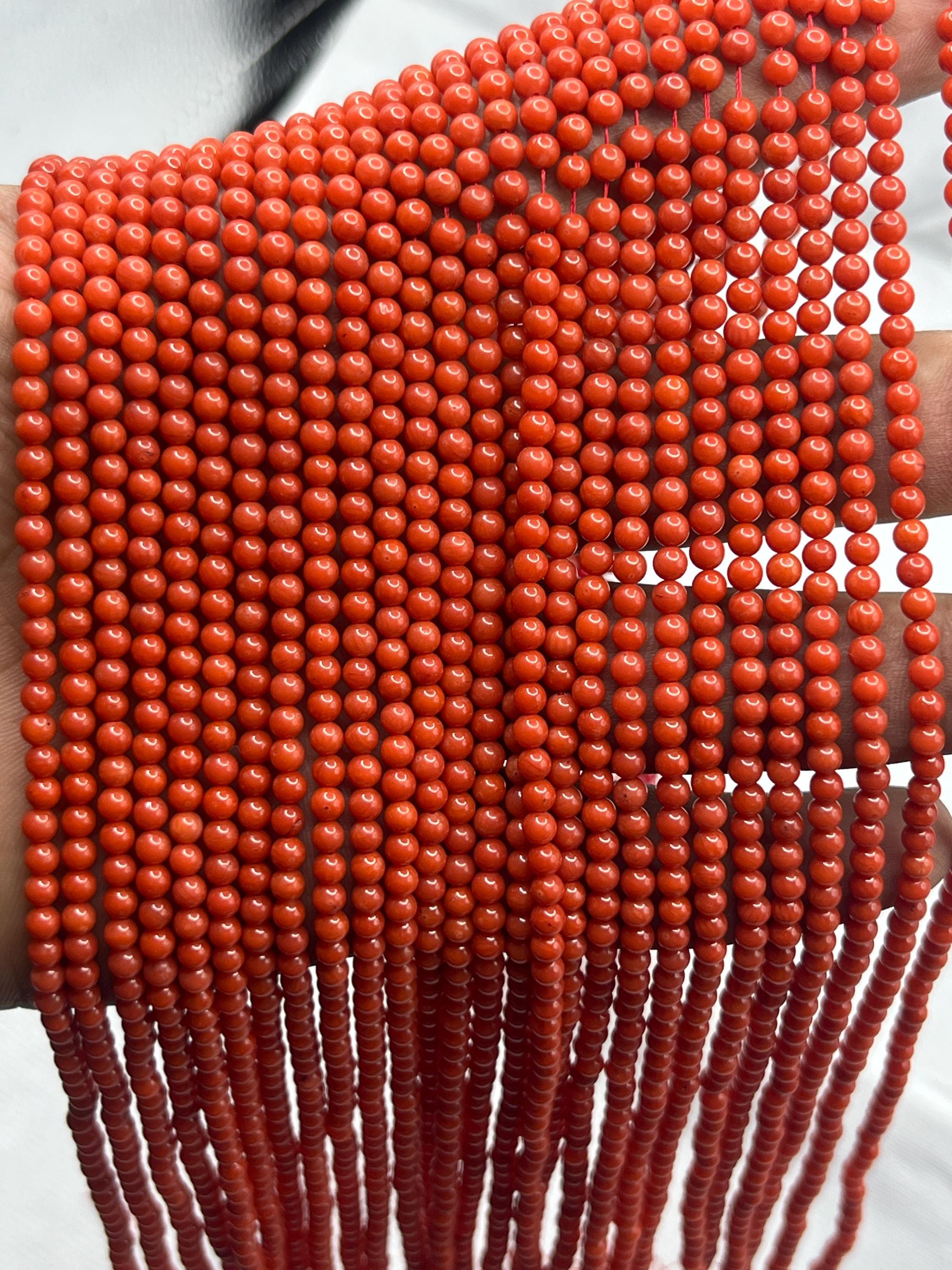 Perle rotonde lisce di corallo naturale di Taiwan da 4 mm, perle di corallo naturale, perle di corallo rosso lisce da 13 pollici, perle rotonde di cor