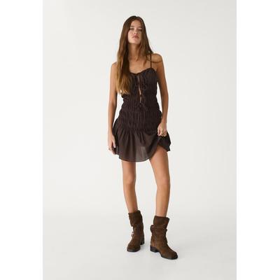 Stradivarius Short strappy dress with ties Brown L