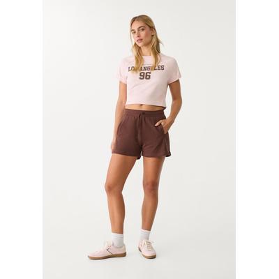 Stradivarius Cropped T-shirt with text Pastel pink S