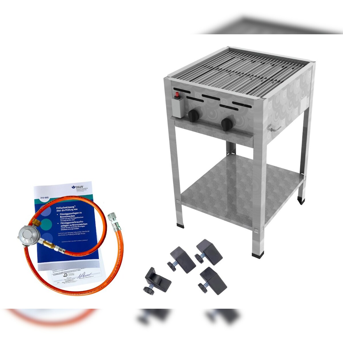 ChattenGlut Gasbräter 2-flammig 9kW Standgerät Edelstahlrost mit DGUV Image