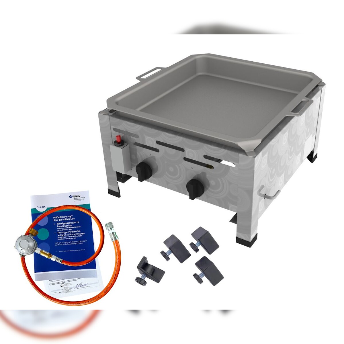 ChattenGlut Gasbräter 2-flammig 9kW Tischgerät Stahlpfanne mit DGUV Image