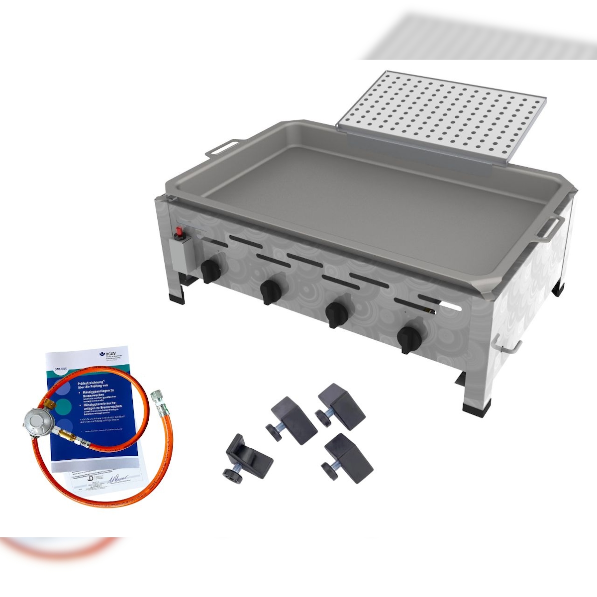 ChattenGlut Gasbräter 4-flammig 18kW Tischgerät Stahlpfanne mit Reibekuchen Aufsatz mit DGUV Image