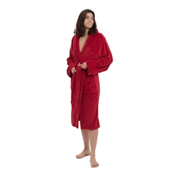 Lumaland Luxury Mikrofaser Bademantel mit Kapuze für Damen und Herren - Rot - Größe L Image