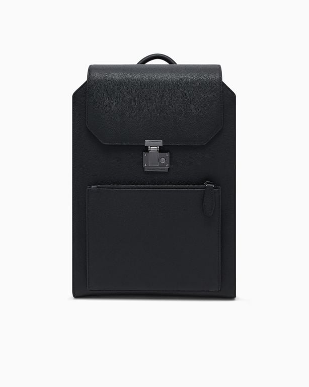 Tumbled-Leather Backpack With Flap And Laptop Compartment - Black - Emporio Armani Backpacks