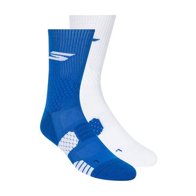 Skechers Men's 2 Pack Performance Basketball Crew Socks | Size Large | White/Blue | Cotton
