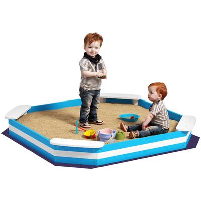 Aiyaplay - Sandkasten 133 x 108 cm Sandkiste aus Holz Sandbox mit Sitzbank, Bodenschutzfolie für 4