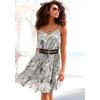 Sommerkleid S.OLIVER, Damen, Gr. 34, N-Gr, schwarz (creme, schwarz), Cru00eape, Obermaterial: 100% Viskose, bedruckt, modisch, figurumspielend ca. Mitte Oberschenkel, tiefer V-Ausschnitt, ohne Ärmel, Kleider, mit Volantrock, Trägerkleid mit...