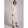Sommerkleid STREET ONE STUDIO, Damen, Gr. 46, EURO-Größen, moonstone sand, Stoff, 100% Leinen, unifarben, casual, gerade wadenlang, V-Ausschnitt, Langarm Bündchen, Kleider, mit Knopfleiste