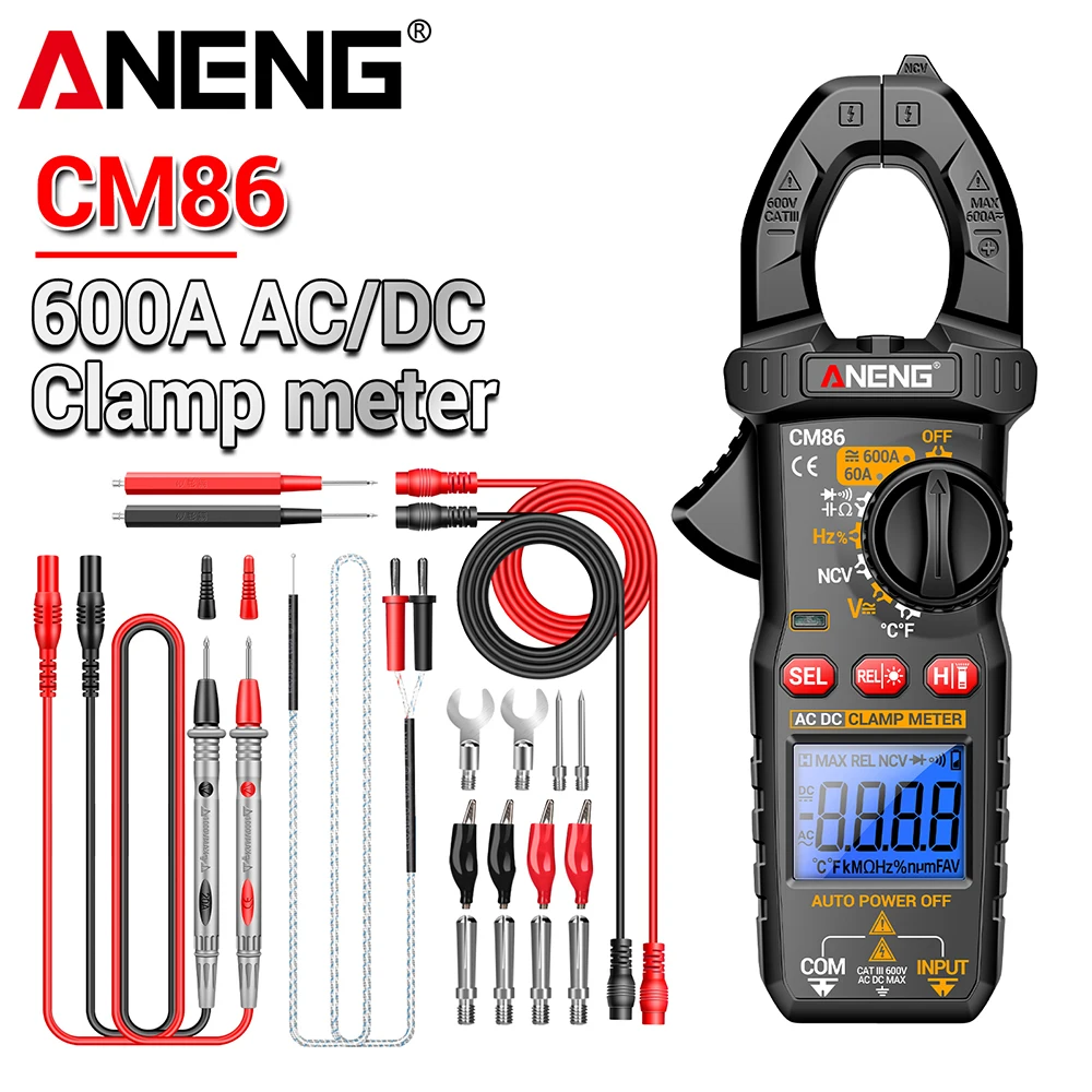 ANENG CM86 Zangenmessgerät 600 A AC/DC Strom Spannung Diode Digital Multimeter NCV Spannungserkennung Professionelle Elektrikerwerkzeuge Image