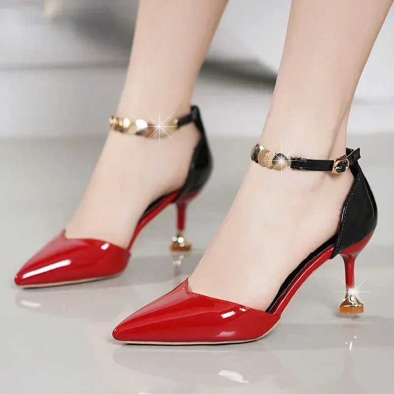 2025Zapatos De Mujer Frauen Mode Süße Spitz Schnallen Strap Stiletto Heels Dame Kühlen Rot Party Ferse Schuhe Weiß Heels Image