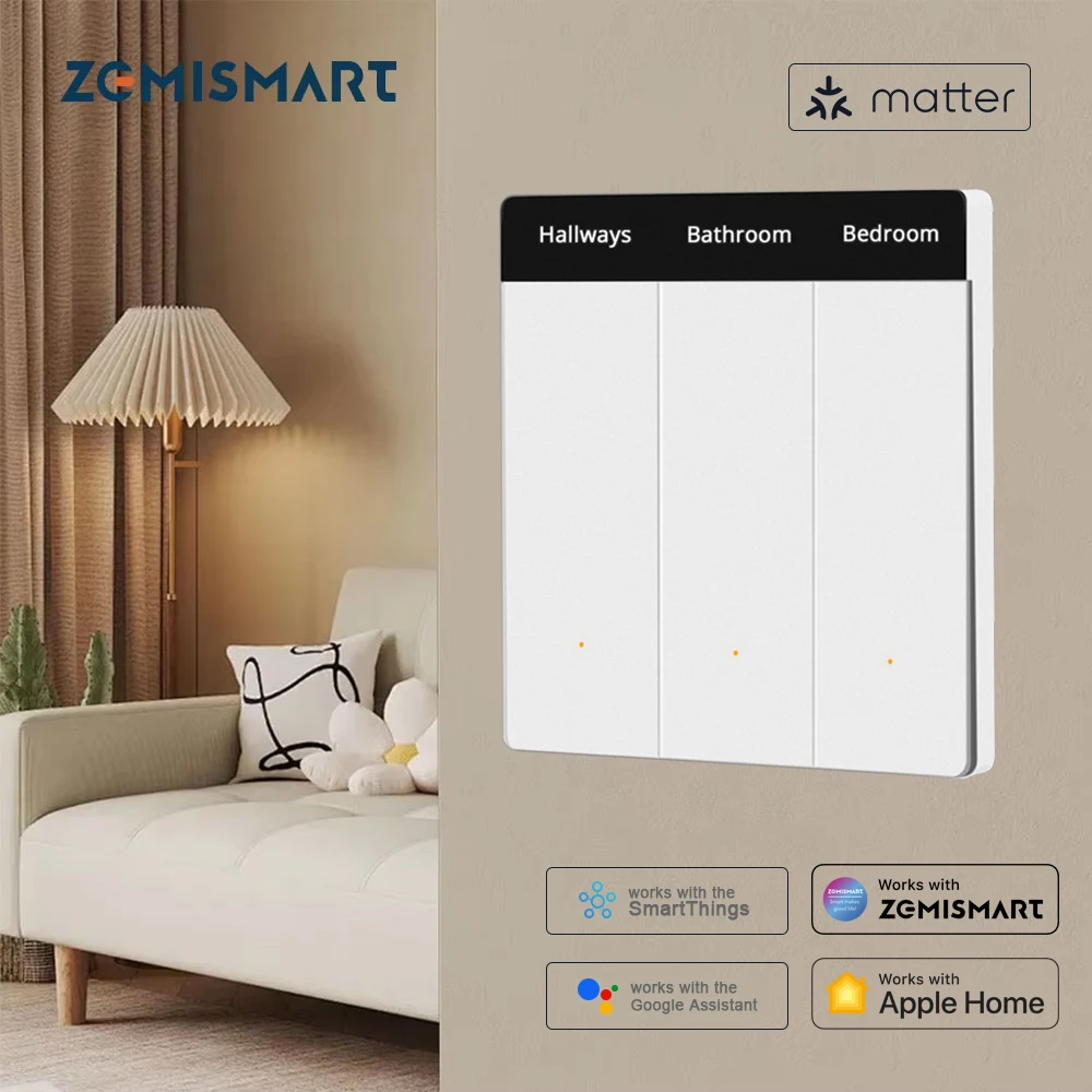 Zemismart Matter WiFi EU DIY Namensschalter Druckknopf Wandlichtschalter Funktioniert mit Tuya Homekit SmartThings Google Home APP Image