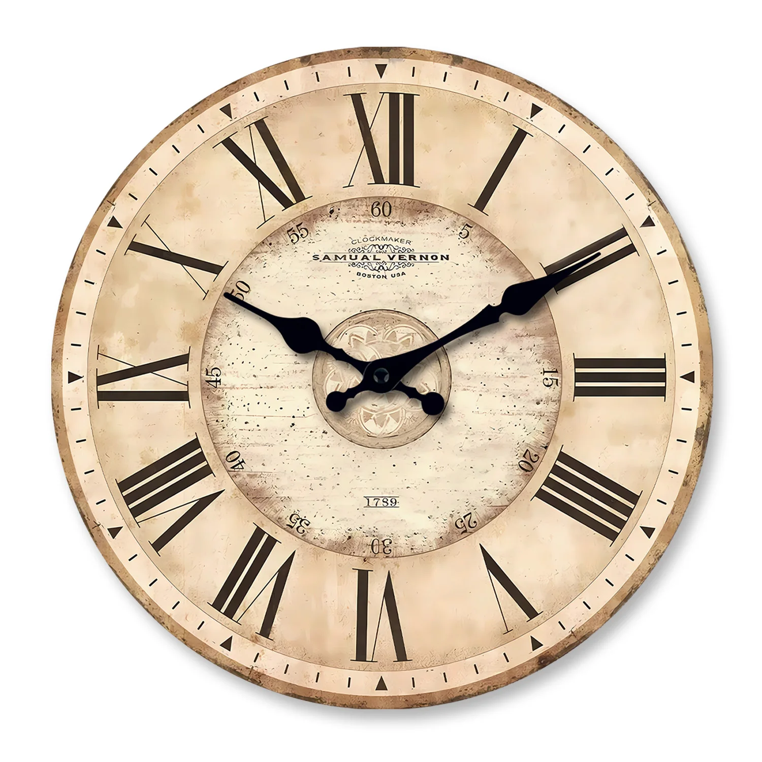 Amerikanische Retro-Wanduhr mit römischen Ziffernmuster, Holz, Wohnzimmer, Schlafzimmer, Küche, Heimdekoration, Wanduhr, stille Quarzuhr, Weihnachtsgeschenk, 25,4 cm, 30,5 cm (ohne Batterien) Image