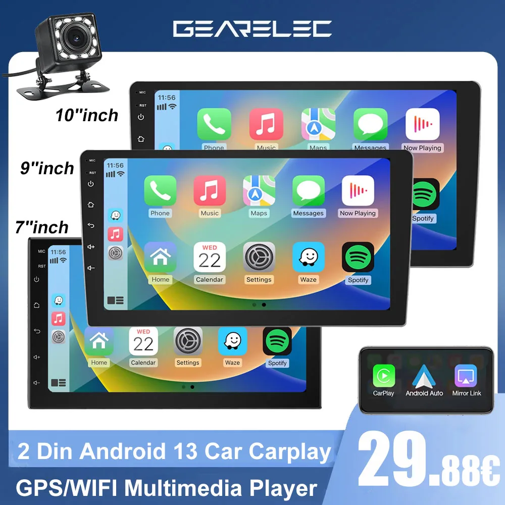 Universal 7 "/9"/10 "Autoradio Android 13 Wireless Carplay Android Auto Multimedia Player WLAN GPS Navi RDS USB 2 Din Autoradio Image