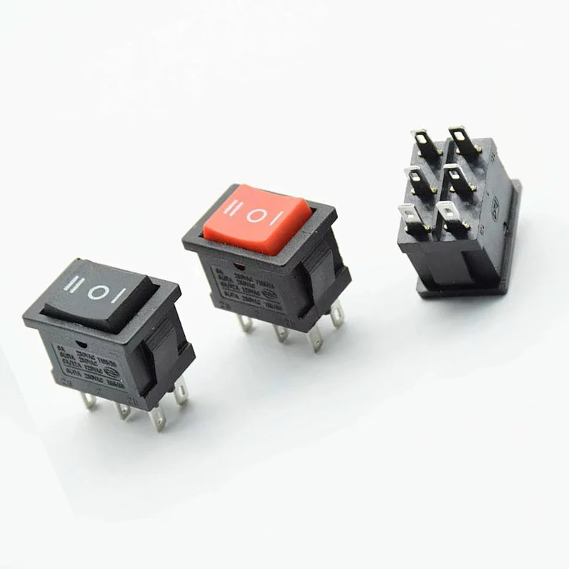 5 Stück 6 Fuß 3 Gang 6A 250 V Rückwärtsknopf Doppelpoliger Doppelwurf rot schwarz Wippschalter Netzschalter Image