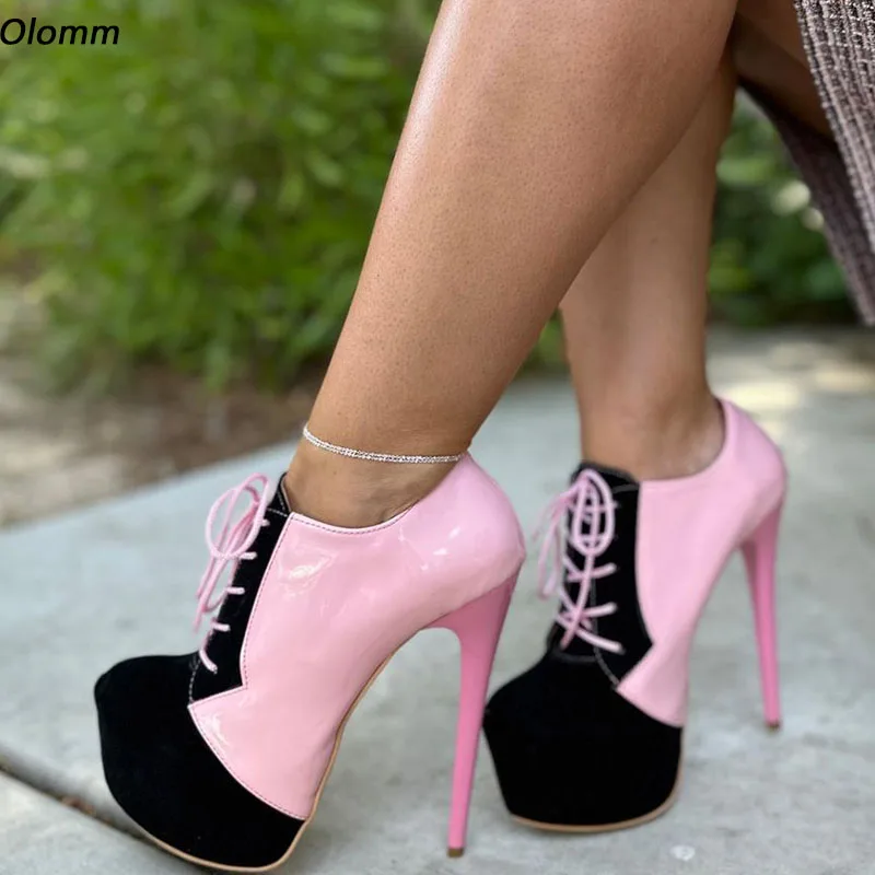 Olomm handgemachte Frauen Pumps sexy Stöckels chuhe runde Zehen hübsche rosa Party Schuhe Damen uns plus Größe 5-20