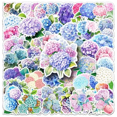 50 Stück Blumenhortensien-Makrophylla-Aufkleber für Handyhülle, Gitarre, DIY, Bastelbedarf, Image