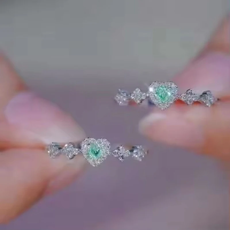Huitan Herz Grün CZ Ringe für Frauen Einfache Elegante Weibliche Finger Ring Hochzeit Party Temperament Liebe Schmuck Phantasie Geschenk