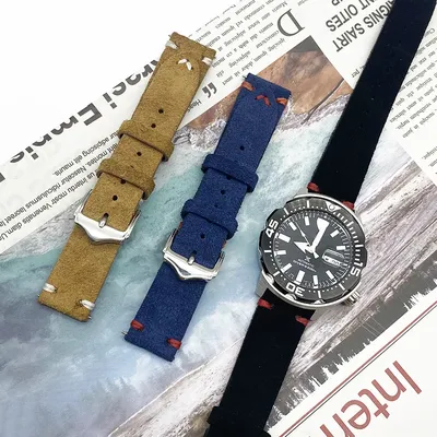 Hochwertige Vintage-Uhrenarmbänder aus Wildleder, blaue Uhrenarmbänder, Ersatzarmband für Image