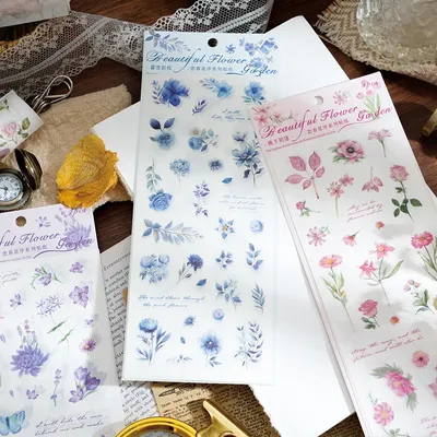 Yoofun 4 teile/los kreative pflanzen aufkleber ästhetische blumen etiketten für scrap booking dekoration collage karte journal diy aufkleber Image