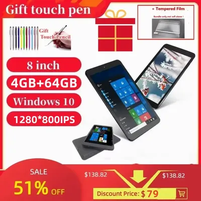 8 INCH Plus Windows 10 Tablets PC 1280*800 IPS Quad Core 2GB/4GB RAM 64GB ROM 32-bit/64-bit Free OTG
