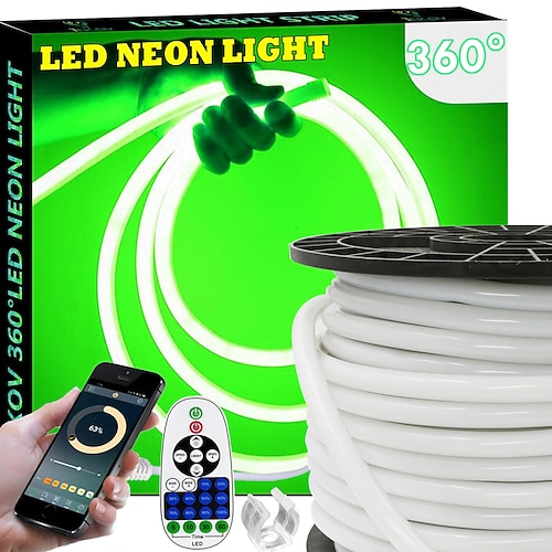 360 Neon-LED-Lichtstreifen mit Bluetooth-App, Musiksynchronisation und Timing, 3–40 m, flexibel/wasserdicht, LED-Lichtschlauch, 23-Tasten-Fernbedienung, geeignet für Heim-/Garten-/Gebäudedekoration, Image