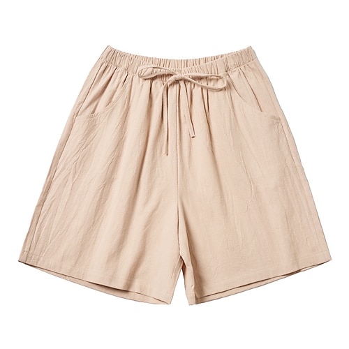 Damen Kunstbaumwollleinen Shorts Stoffhosen Mode Kurz Natürliche Taille Einfach Tasche Elastisches Kordelzugdesign Außenbereich Bequem Outdoor Urlaub Karminrot Waldgrün Hellhimmelblau Grau Sommer Image