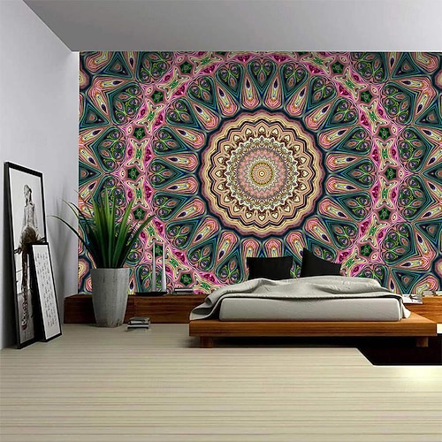 Mandala Bohemian hängender Wandteppich große Wandteppich Wanddekoration Fotohintergrund Decke Vorhang Zuhause Schlafzimmer Wohnzimmer Dekoration Blau Image