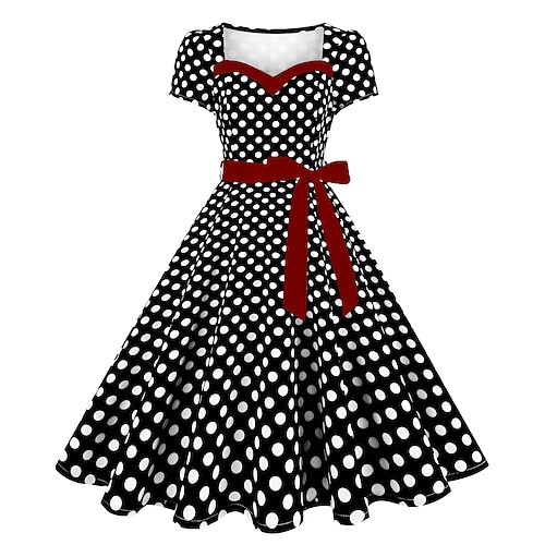 Retro Vintage 1950er Grease-Outfits Kleid Swing-Kleid Tupfen Kostüm Damen Karneval Maskerade Alltagskleidung Junggesellinnenabschiedsparty Erwachsene Kleid Abschlussballkleider Image