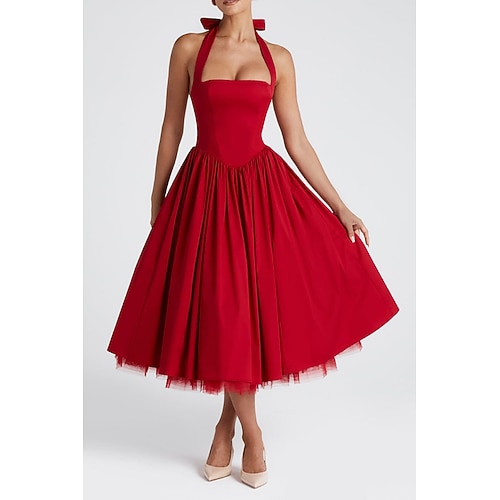 Damen Midikleid Weißes Kleid Abschlusskleid Mode Modern Geburtstag Ferien Abschlussfeier Normale Passform Einfach Ärmellos Neckholder Schwarz Weiß Rote Sommer Image