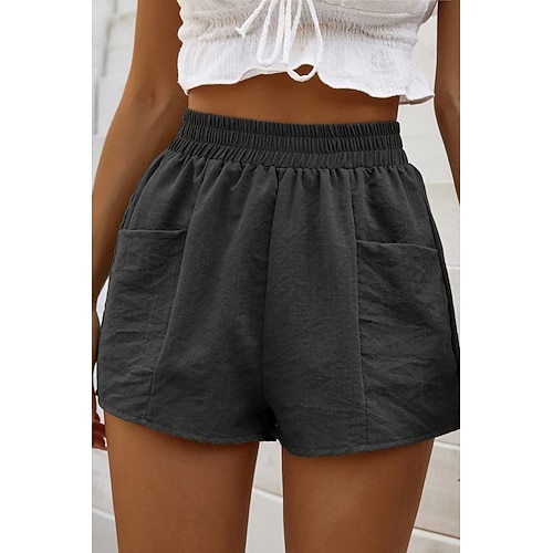 Damen Baumwoll Mischung Shorts Stoffhosen Streetwear Lässig Kurz Natürliche Taille Einfach Tasche Elastischer Bund Außenbereich Bequem Ausgehen Alltagstauglich Beige Armeegrün Dunkelgrau Sommer Image