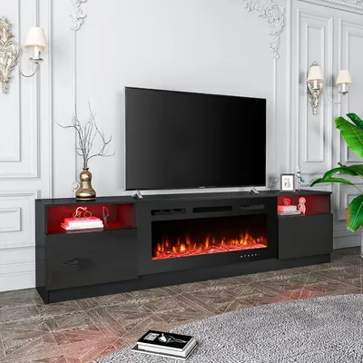 80'' Fireplace TV Stand with 40'' Electric Fireplace, Console for TVs up to 90'' for Living Room, TV